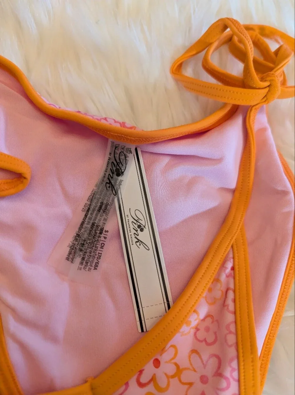 Frankies Bikinis Pink And Orange Floral String Bikini Bottom